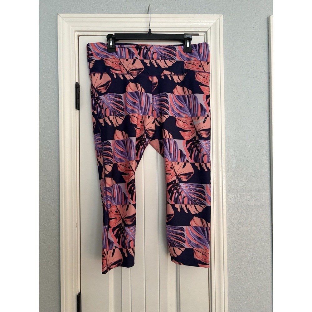 Nike Dri-FIT Leggings Womens 1X Pink Purple Tropical Monstera Crop Tights